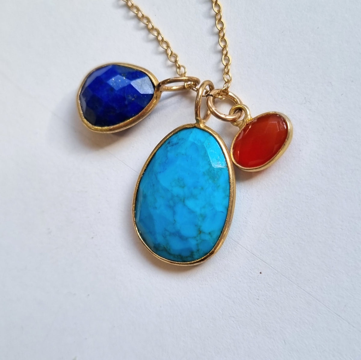 Tatiana 3 Gemstone drop No.12 Turquoise, Lapis Lazuli and Carnelian one only