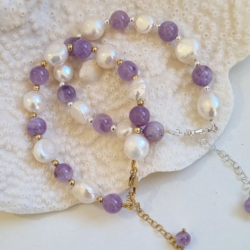 Tallulah Lavender Amethyst & Freshwater Pearl Bracelet Gold filled or Sterling Silver