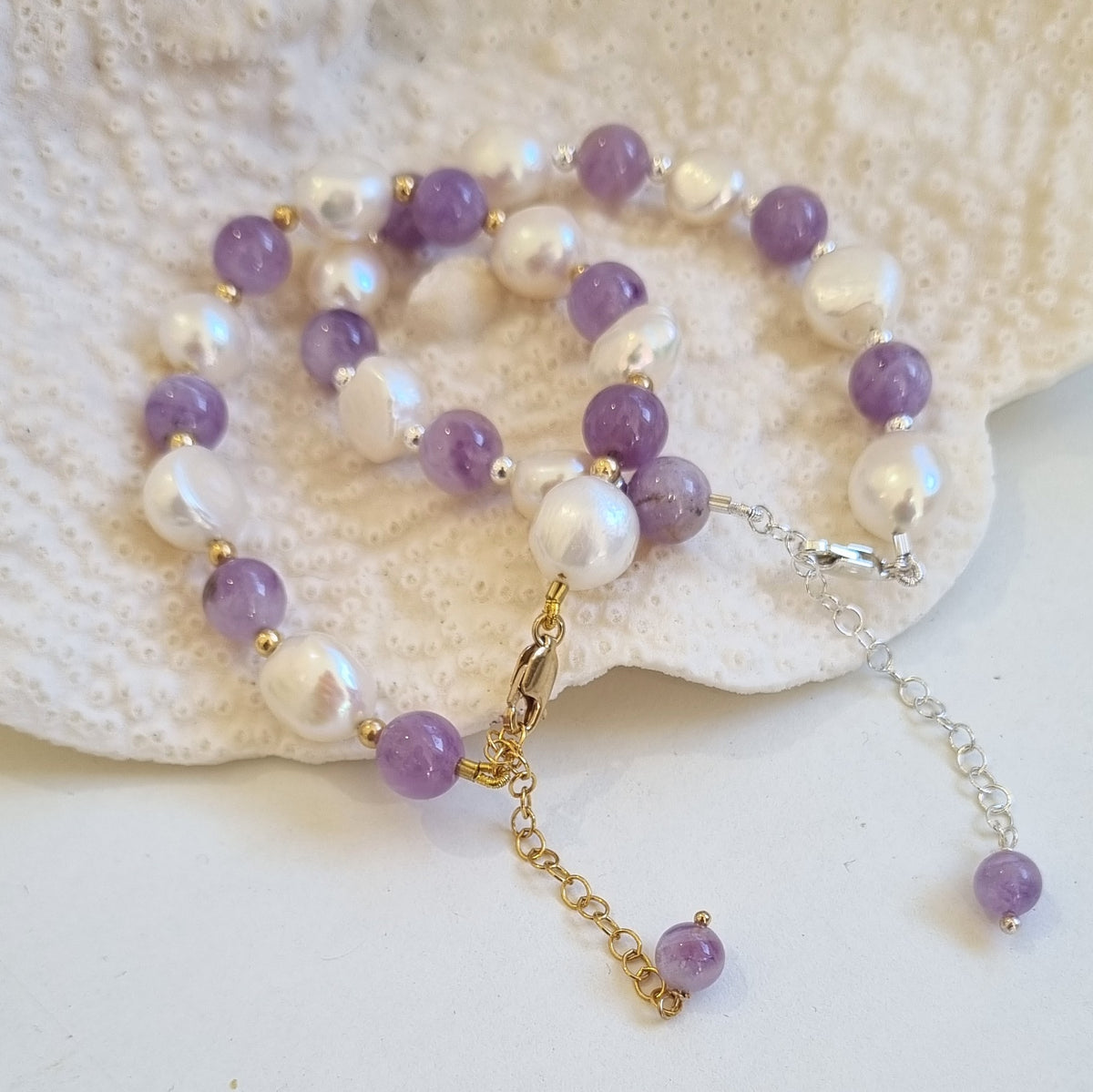 Tallulah Lavender Amethyst & Freshwater Pearl Bracelet Gold filled or Sterling Silver