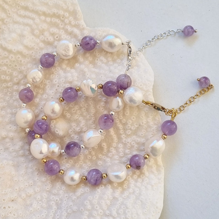 Tallulah Lavender Amethyst & Freshwater Pearl Bracelet Gold filled or Sterling Silver
