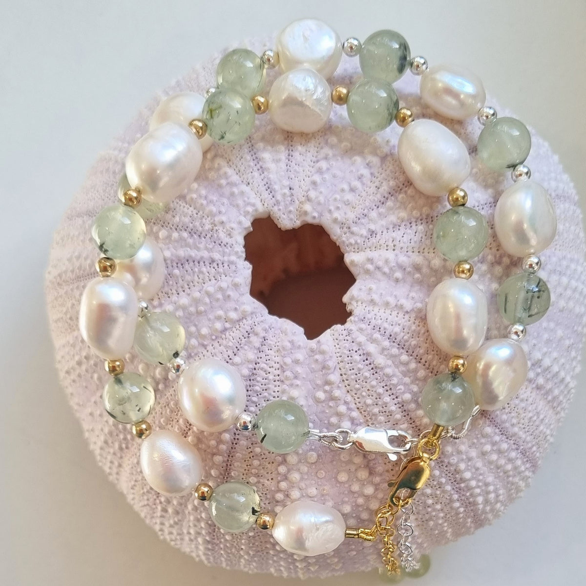 Tallulah Prehnite & Freshwater Pearl Bracelet Gold filled or Sterling Silver