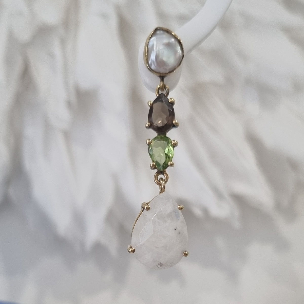 Harley Pearl, Smokey Quartz, Peridot and Moonstone Silver Earrings