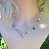 Sage Pearl, Rose Quartz, Chrysophase, Amethyst Necklace