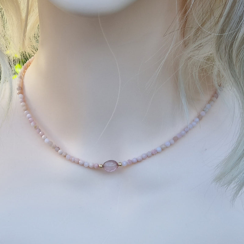 Gianna Pink Opal with Carnelian or Mystic Quartz Necklace