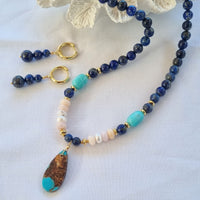 Avery Lapis Lazuli, Pearl, Amazonite and Pink Opal pendant necklace