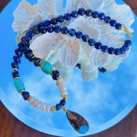 Avery Lapis Lazuli, Pearl, Amazonite and Pink Opal pendant necklace