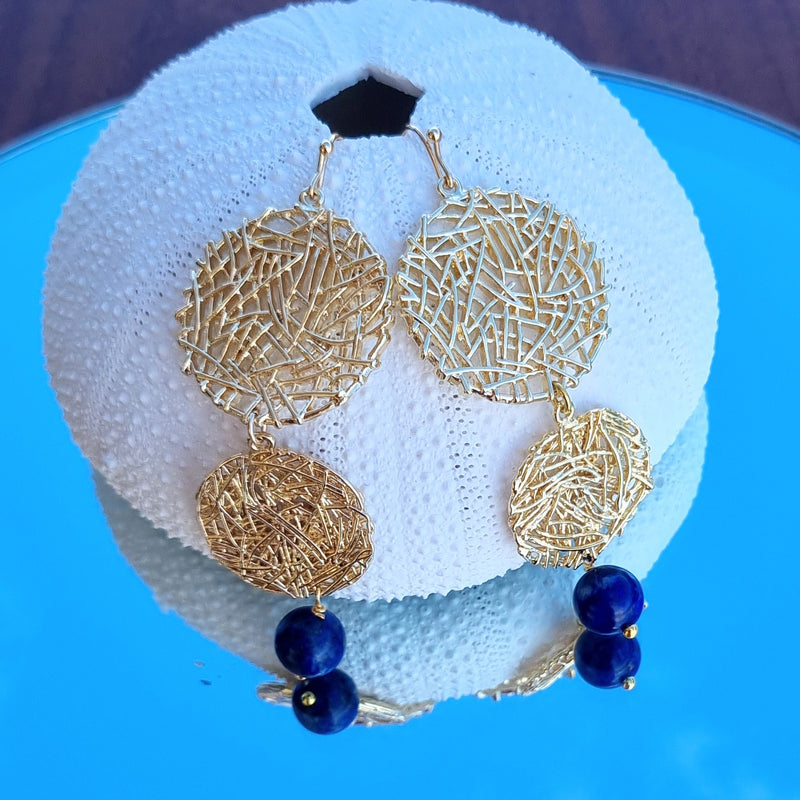 Olivia Gold or Platinum Double Circle Lapis Lazuli Earrings