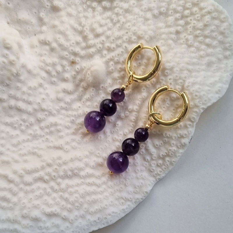 Blayr Amethyst Three stone Hoop Earrings