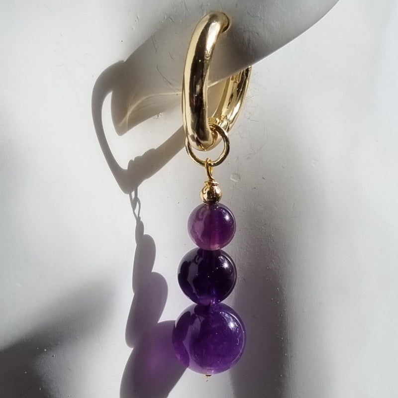 Blayr Amethyst Three stone Hoop Earrings