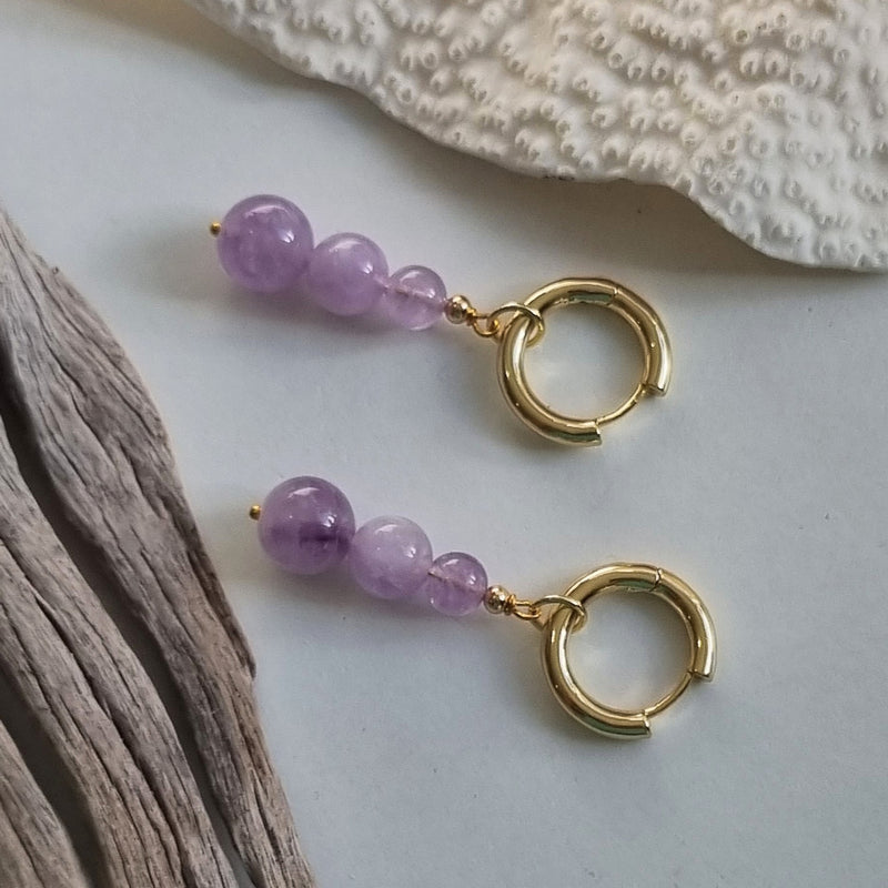 Blayr Lavender Amethyst Three stone Hoop Earrings