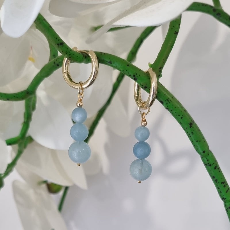 Blayr Aquamarine Three stone Hoop Earrings