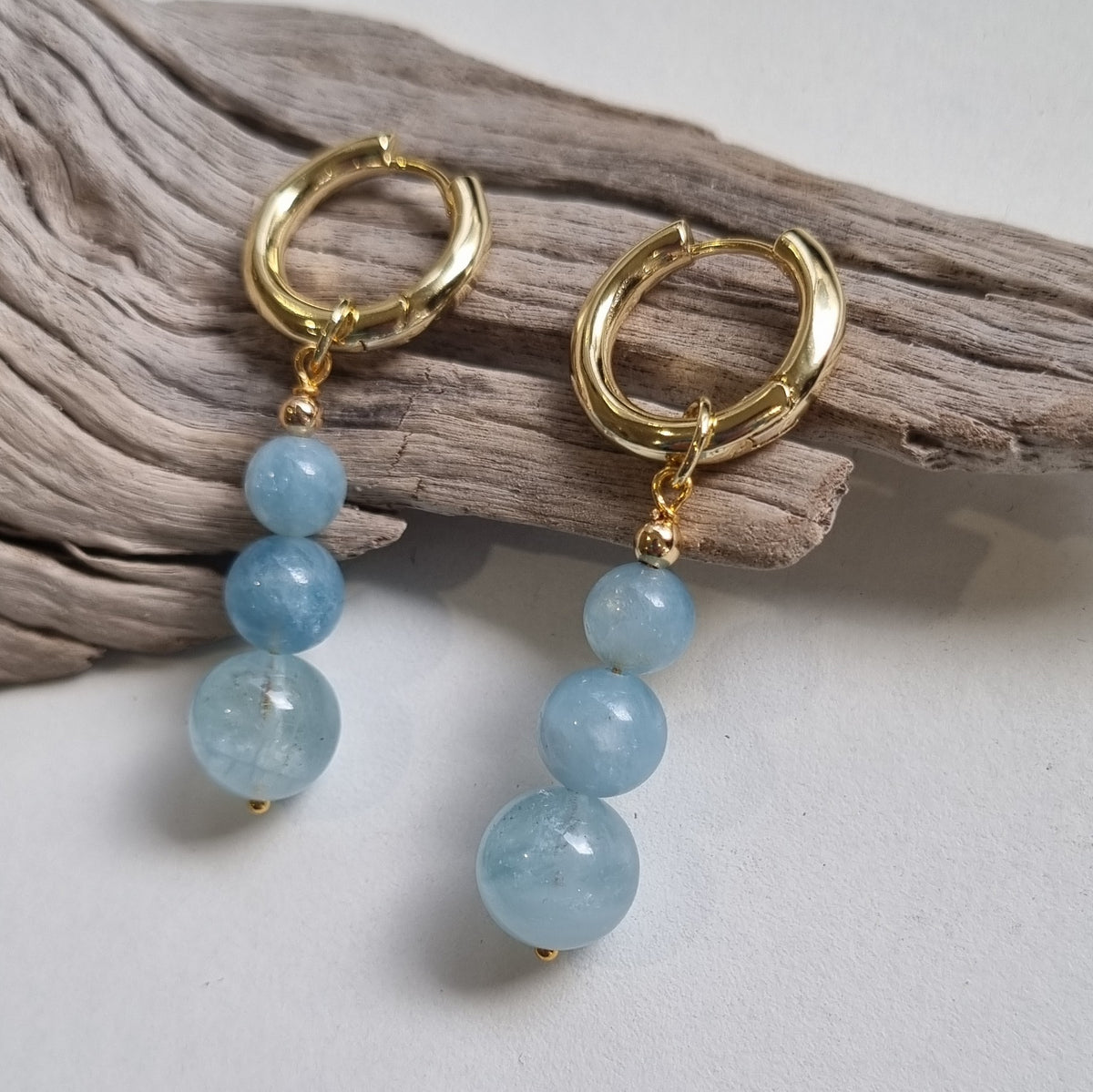 Blayr Aquamarine Three stone Hoop Earrings