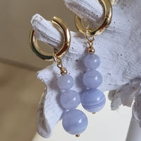 Blayr Blue Lace Agate Three stone Hoop Earrings