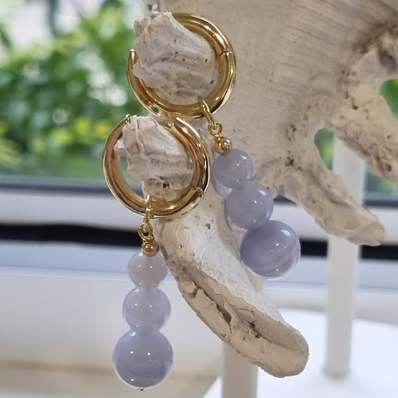 Blayr Blue Lace Agate Three stone Hoop Earrings