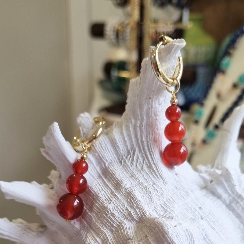 Blayr Carnelian Three stone Hoop Earrings