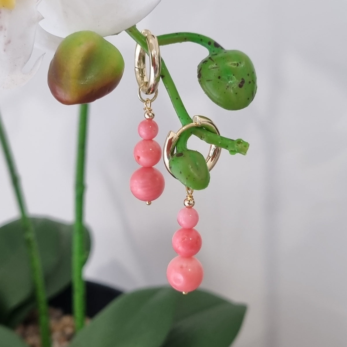 Blayr Apricot Coral Three stone Hoop Earrings