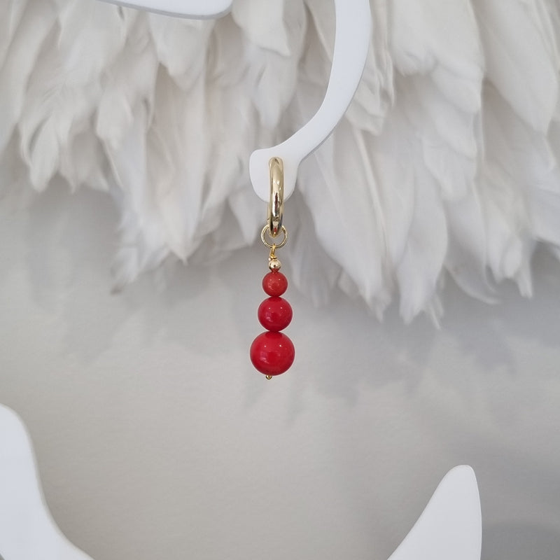 Blayr Red Coral Three stone Hoop Earrings