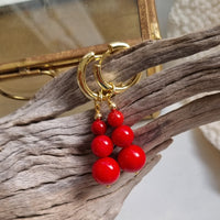 Blayr Red Coral Three stone Hoop Earrings