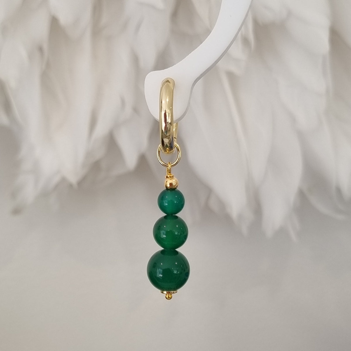 Blayr Green Onyx Three stone Hoop Earrings