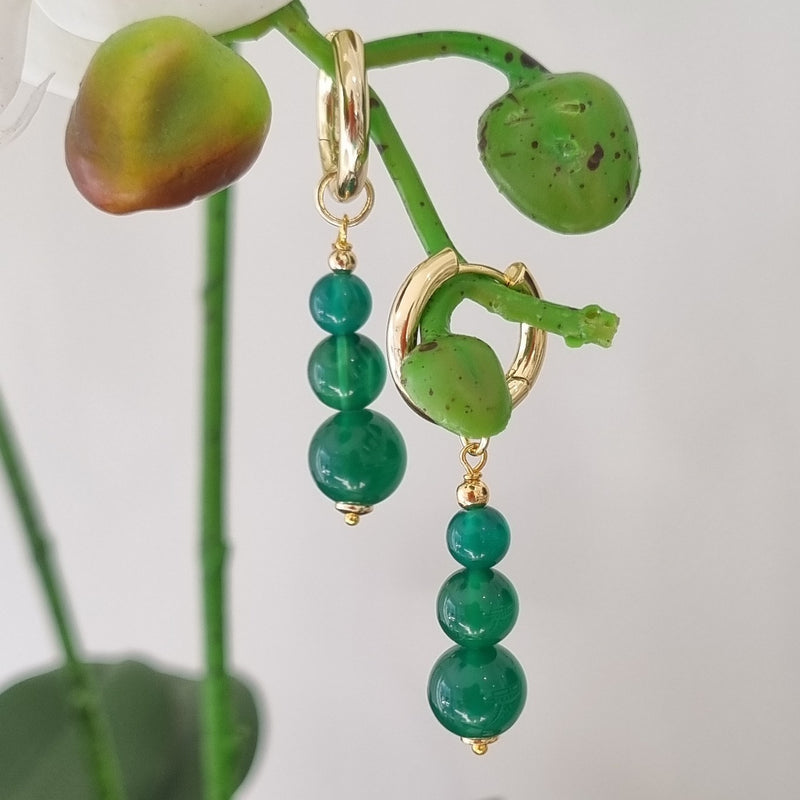 Blayr Green Onyx Three stone Hoop Earrings