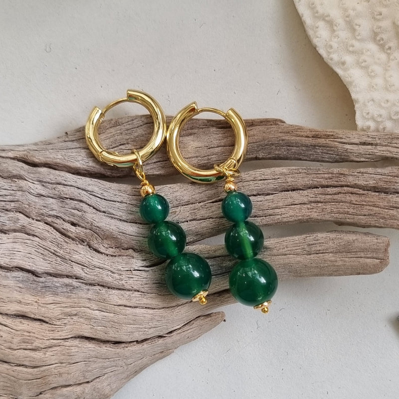 Blayr Green Onyx Three stone Hoop Earrings