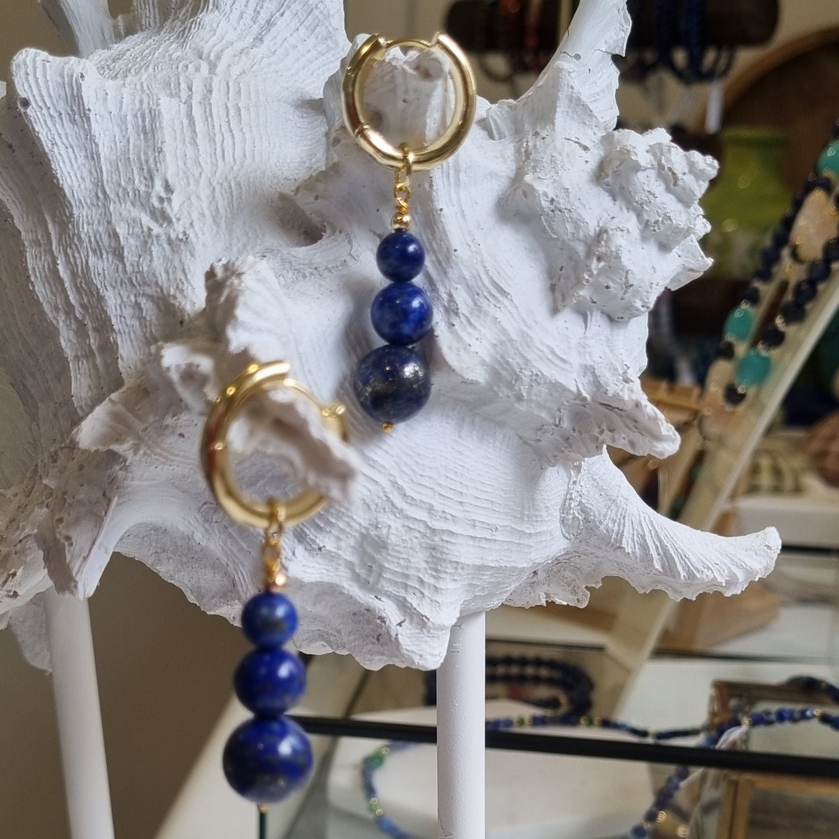 Blayr Lapis Lazuli Three stone Hoop Earrings