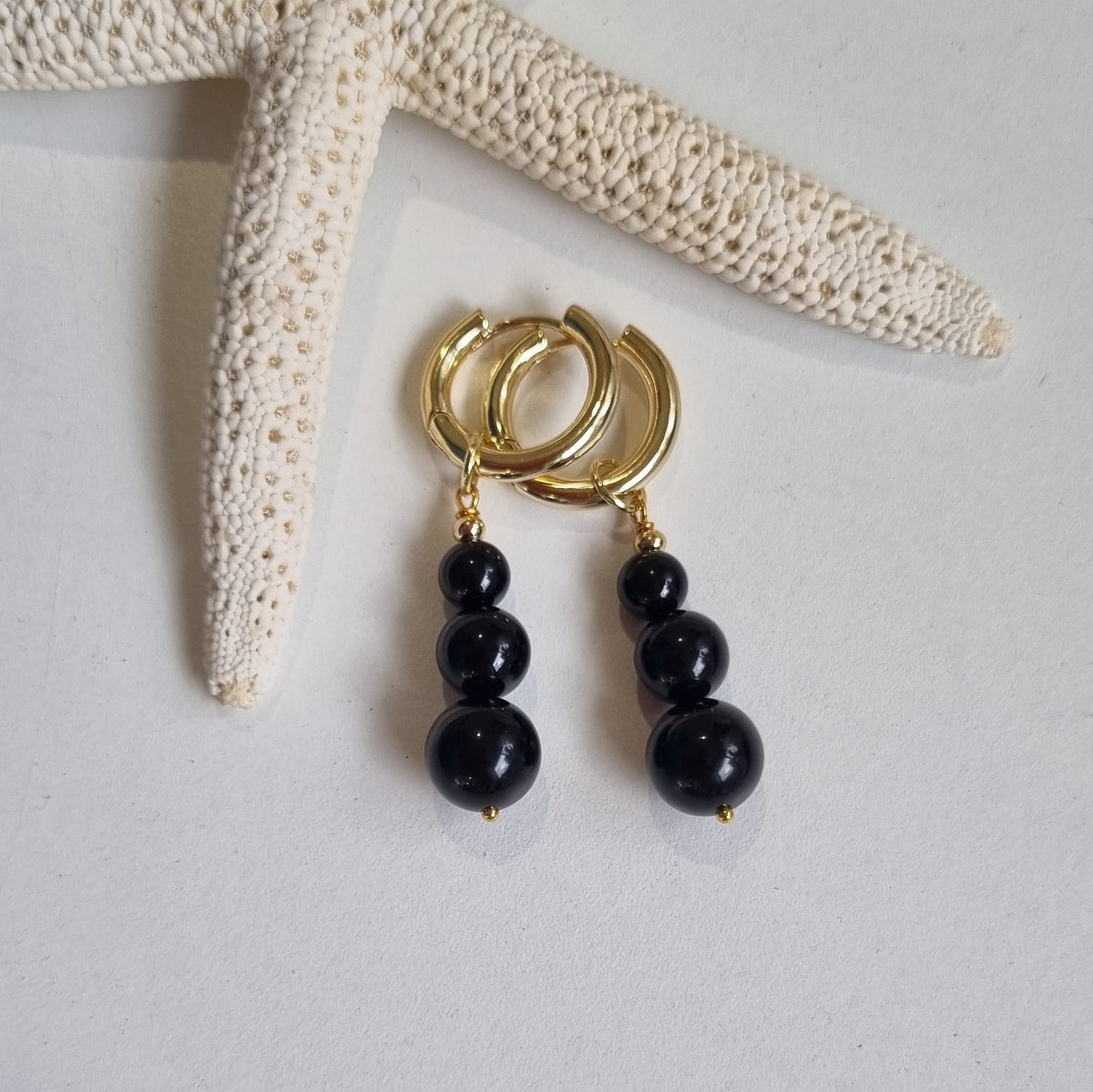 Blayr Onyx Three stone Hoop Earrings