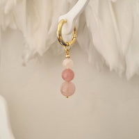 Blayr Rose Quartz three stone Hoop Earrings