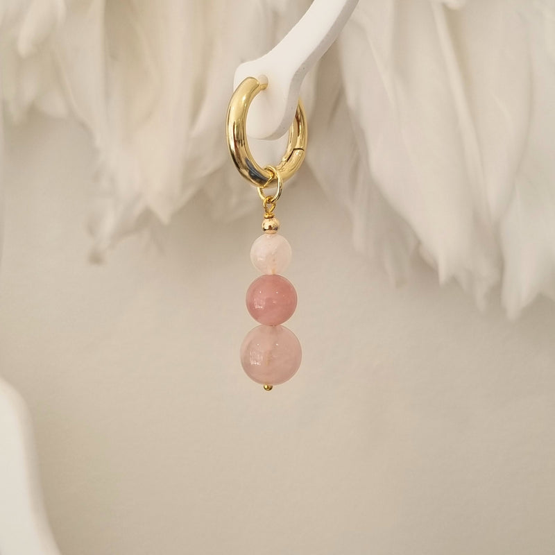 Blayr Rose Quartz three stone Hoop Earrings