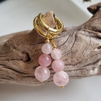 Blayr Rose Quartz three stone Hoop Earrings