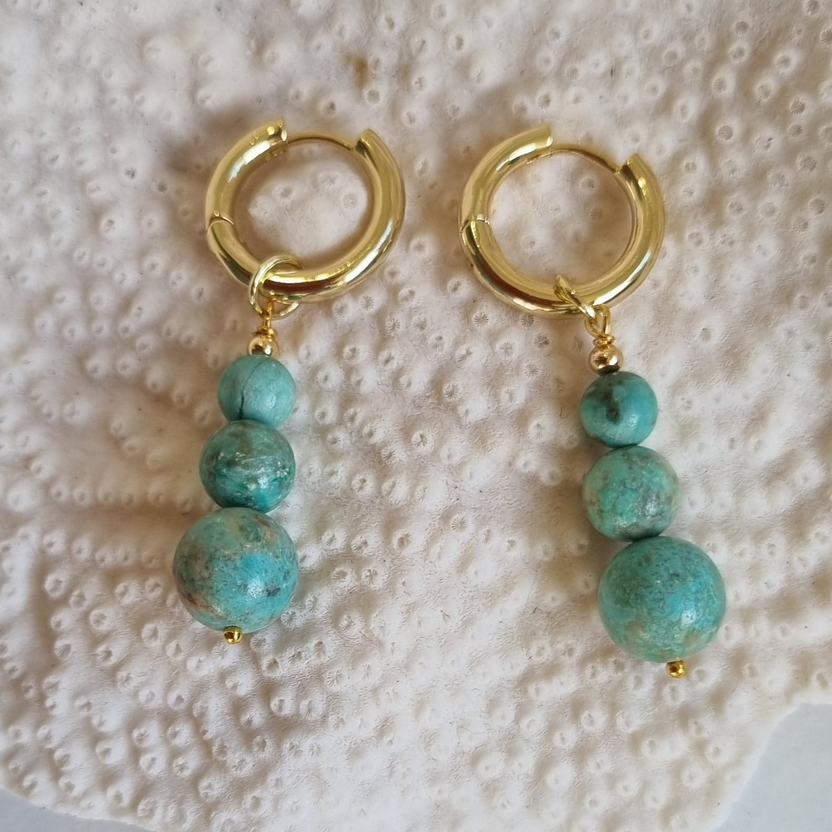 Blayr African Turquoise three stone Hoop Earrings