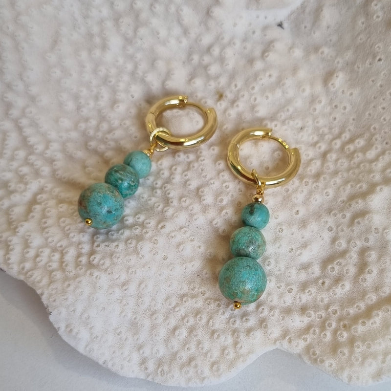 Blayr African Turquoise three stone Hoop Earrings