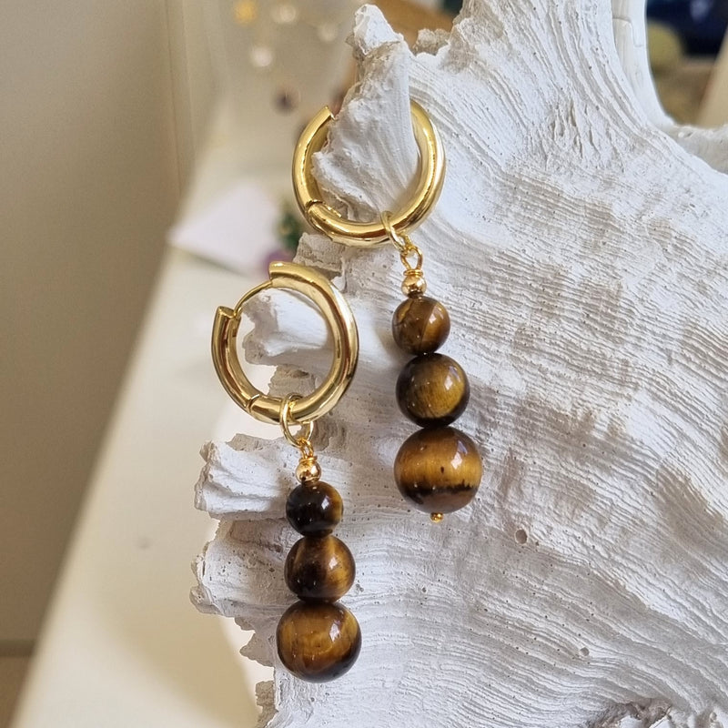 Blayr Tiger Eye three stone Hoop Earrings