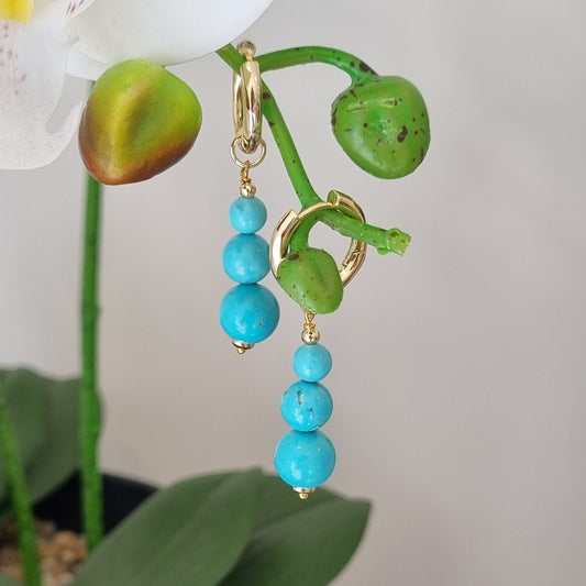 Blayr Turquoise three stone Hoop Earrings