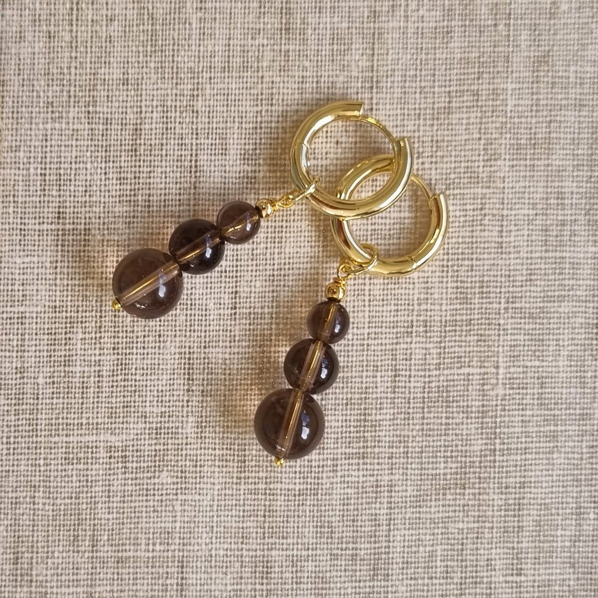 Blayr Smokey Quartz three stone Hoop Earrings