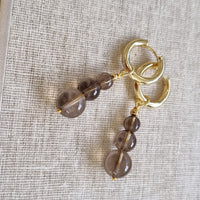 Blayr Smokey Quartz three stone Hoop Earrings