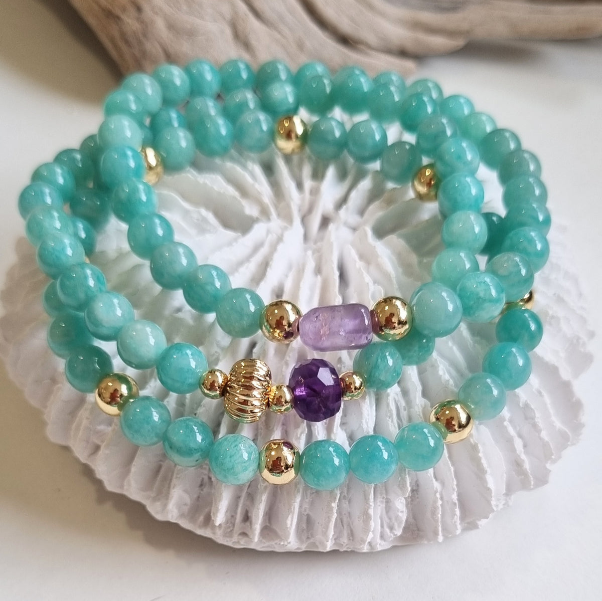 Nina Amazonite & Amethyst Bracelets