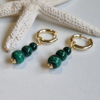 Blayr Malachite Three stone Hoop Earrings