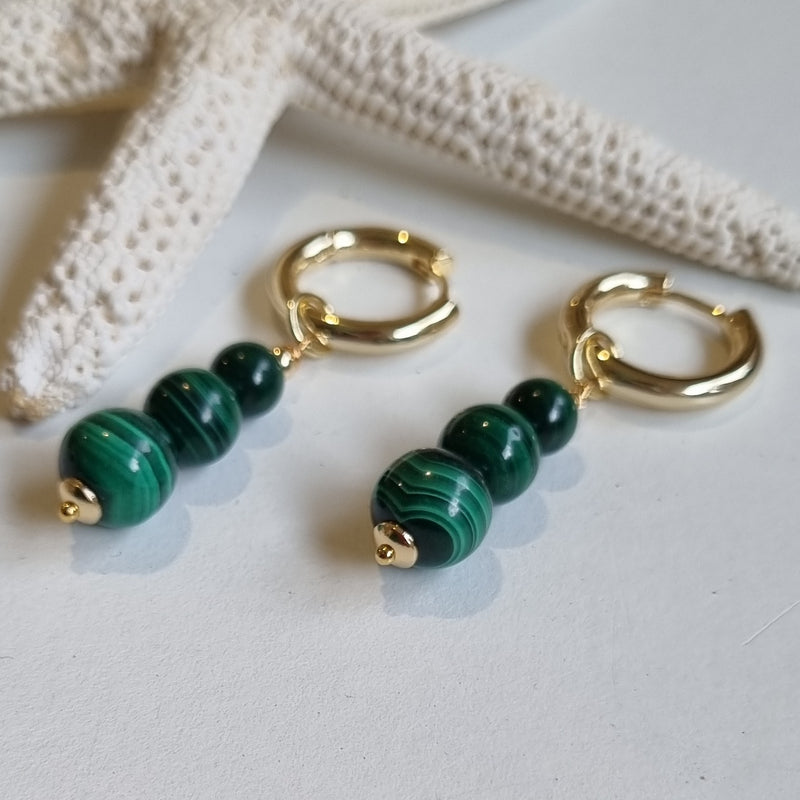 Blayr Malachite Three stone Hoop Earrings