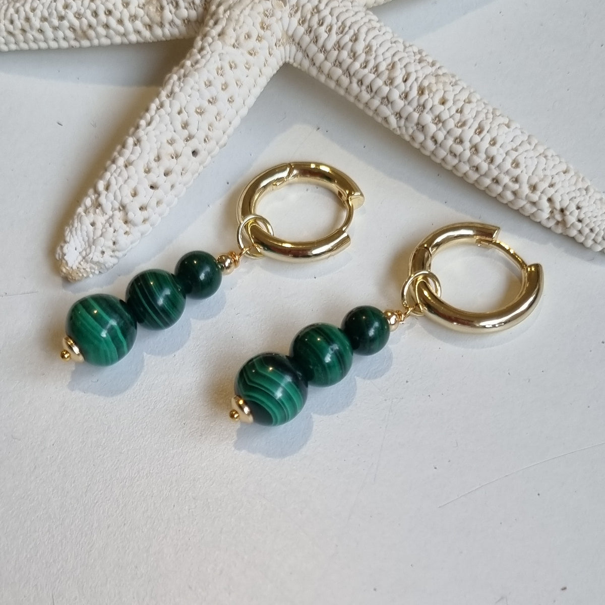 Blayr Malachite Three stone Hoop Earrings