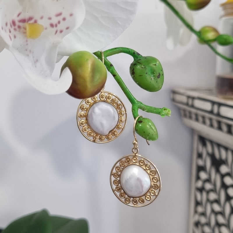 Scroll Freshwater Pearl Earrings