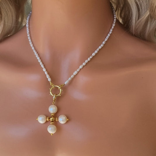 Sage Pearl Cross Enhancer in Silver or Gold
