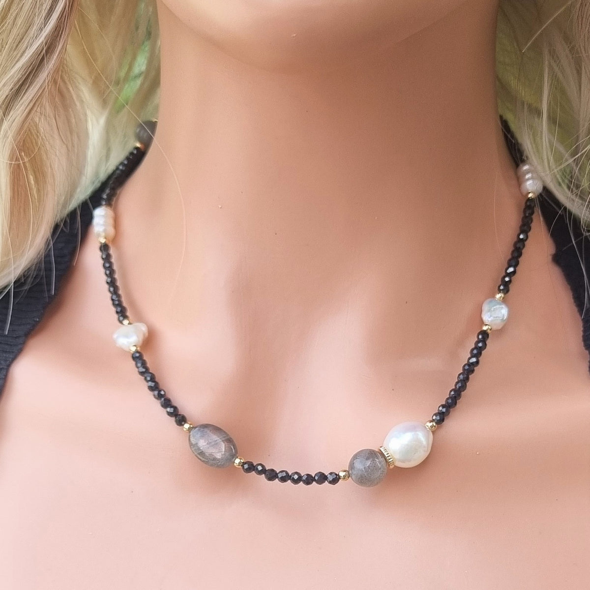 Pizzazz Spinel, Pearl & Labradorite Necklace