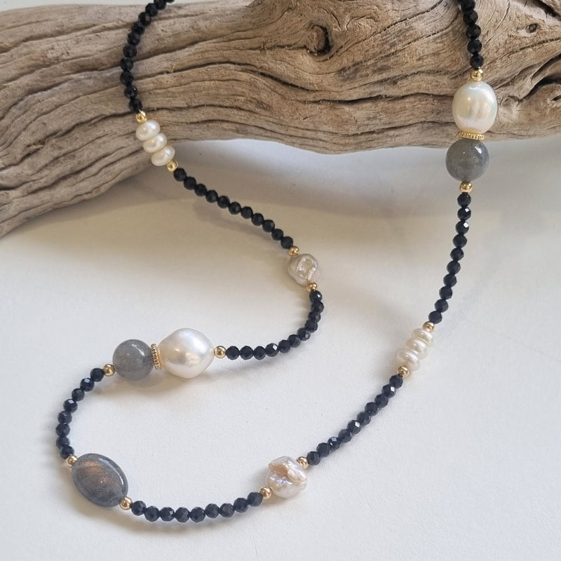 Pizzazz Spinel, Pearl & Labradorite Necklace