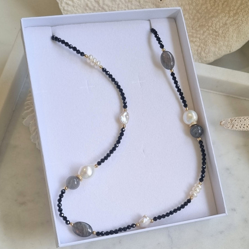 Pizzazz Spinel, Pearl & Labradorite Necklace