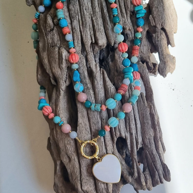 Sea Treasures Coral, Turquoise, Opal, Amazonite Necklace