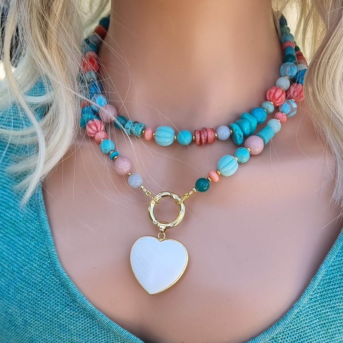 Sea Treasures Coral, Turquoise, Opal, Amazonite Necklace