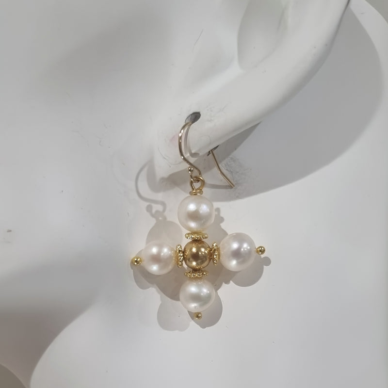 Sage Pearl Cross Earrings Silver or Gold