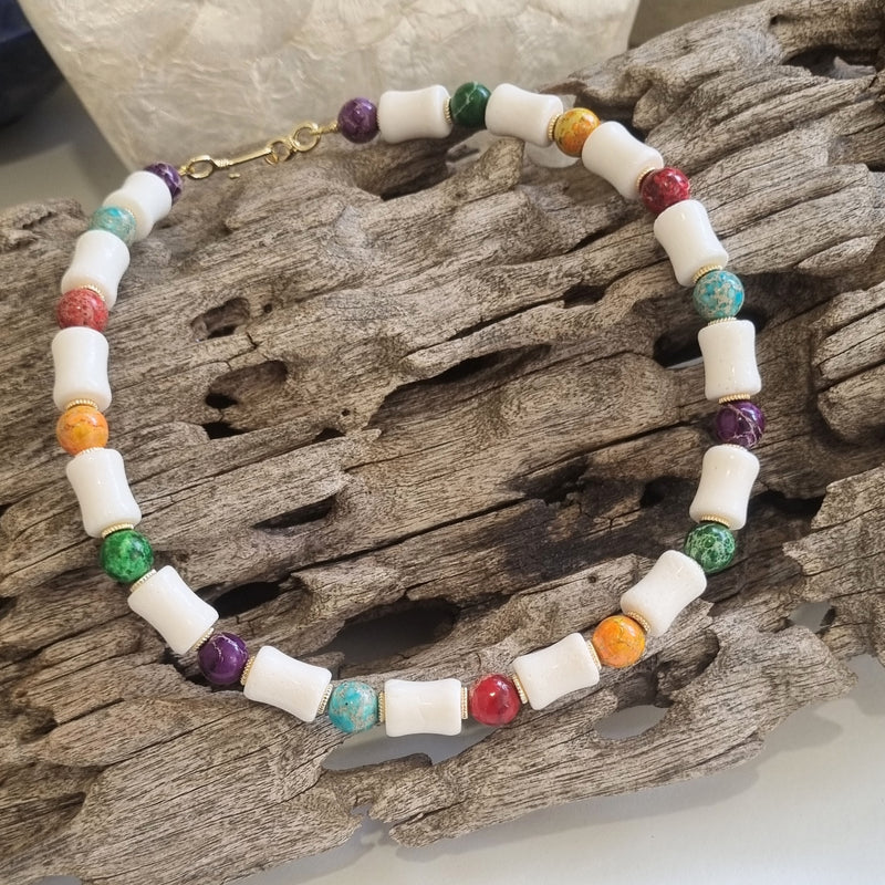 Mardi Gras Multi-Colour Jasper with Tube White Coral Necklace