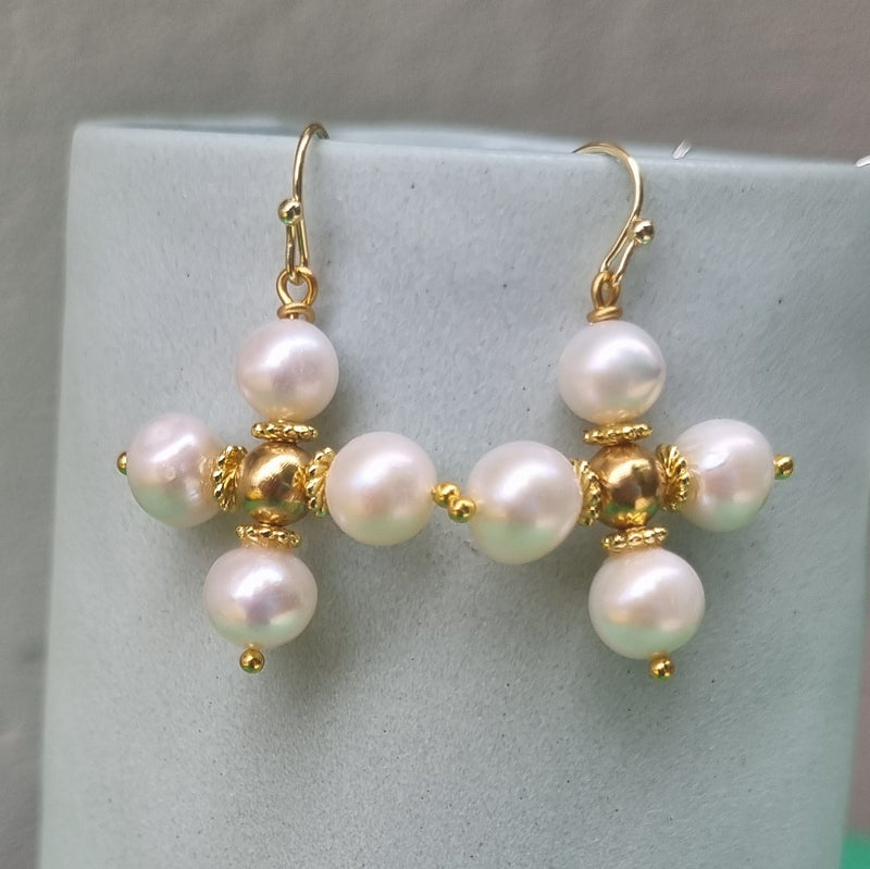 Pearl Cross Earrings